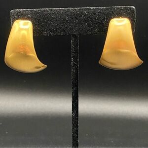 AK Signed Retro 80s Glam Statement Earrings in Brushed Gold Tone - Pierced